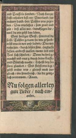 Nu folgen allerley gute Lieder/ nach einander.