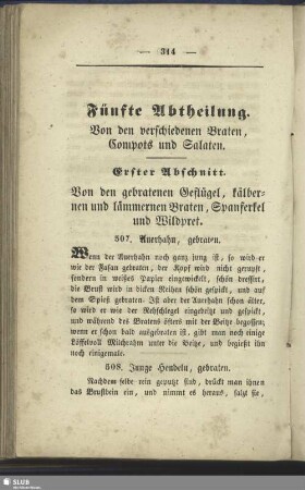 Fünfte Abtheilung. Von den verschiedenen Braten, Compots und Salaten