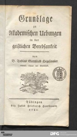 Grundlage zu Akademischen Uebungen in der geistlichen Beredsamkeit