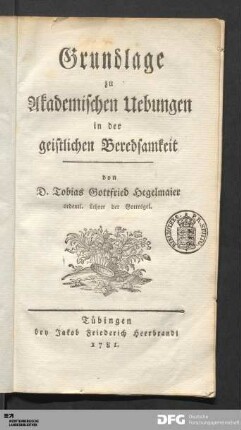 Grundlage zu Akademischen Uebungen in der geistlichen Beredsamkeit