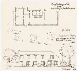 Evangelisches Gemeindehaus, Berlin-Gatow Erweiterung: Grundriss und Südansicht 1:100