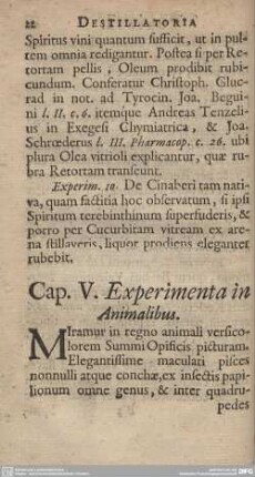 Cap. V. Experimenta in Animalibus.