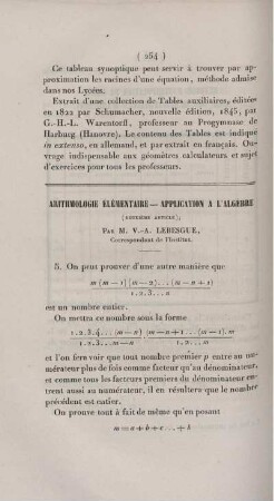 Arithmologie élémentaire - application a l'algèbre. [Fortsetzung]