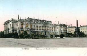 Leipzig. Museum mit Mendebrunnen