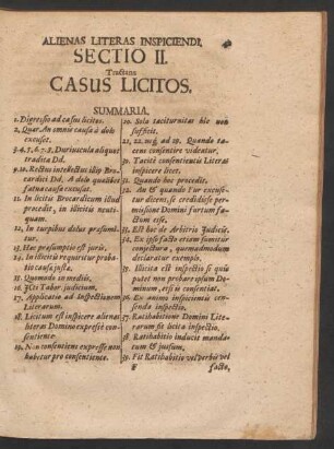 Alienas Literas Inspiciendi. Sectio II. Tractans Casus Licitos.