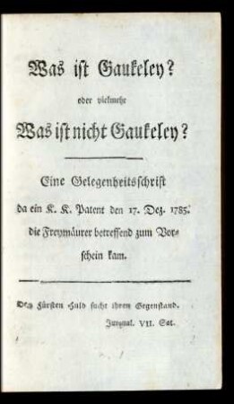 Was ist Gaukeley? oder vielmehr Was ist nicht Gaukeley? ...