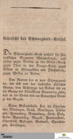 Uebersicht des Schwarzwald-Kreises