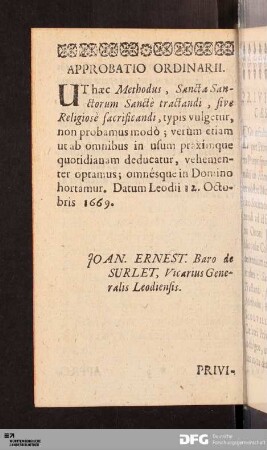 Approbatio Ordinarii.