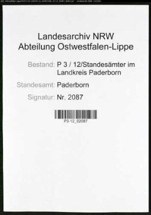 Sterberegister Standesamt Paderborn