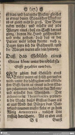 Daß das Geblüth eines Stiers könne unter die tödlichst Gifft gezehlet werden