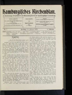 Nr. 7. Hamburg, 14. Februar 1909. 6. Jahrgang.