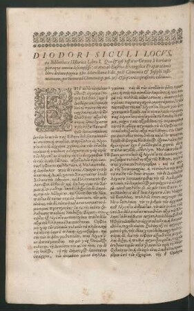Diodori Siculi Locus, ex Bibliothecae Historicae Libro I. ...