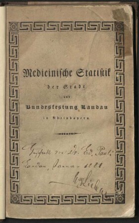 Medicinische Statistik der Stadt und Bundesfestung Landau in Rheinbayern