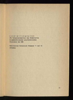 Ausstattungsplan für Unterrichtsmittel der Erweiterten allgemeinbildenden polytechnischen Oberschule der DDR