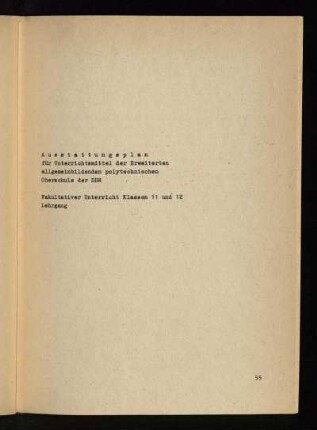 Ausstattungsplan für Unterrichtsmittel der Erweiterten allgemeinbildenden polytechnischen Oberschule der DDR