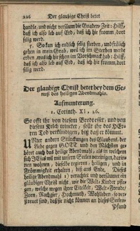 Der glaubige Christ betet bey dem Genuß des heiligen Abendmahls.