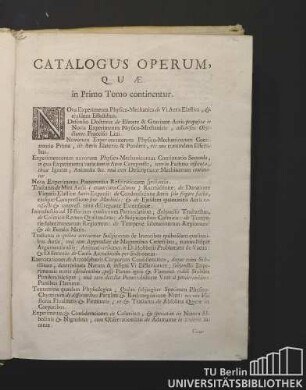 Catalogus Operum, quae in Primo Tomo continentur.