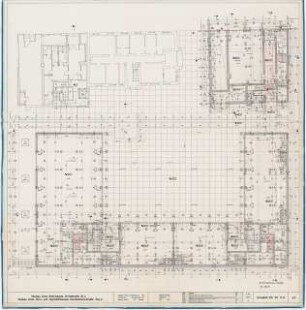Engelhardt Hof, Berlin: Neubau Bauteile D, E, F (zweiflügeliger Gewerbebau) und G (Kopfbau mit Läden und Büros): Grundriss Erdgeschoss 1:50