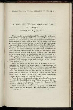 Ein neuer, dem Weinbau schädlicher Käfer in Tunesien.