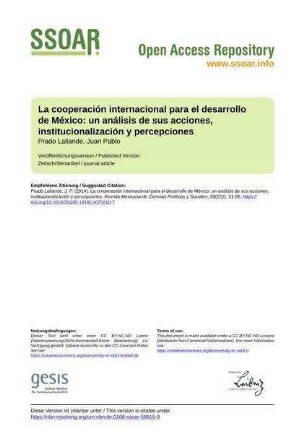 La cooperación internacional para el desarrollo de México: un análisis de sus acciones, institucionalización y percepciones