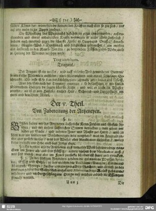 Der V. Theil. Von Zubereitung der Artzeneyen