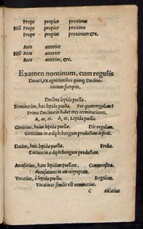 Examen nominum, cum regulis donati, ex agnitionibus quinque Declinationum sumptis.