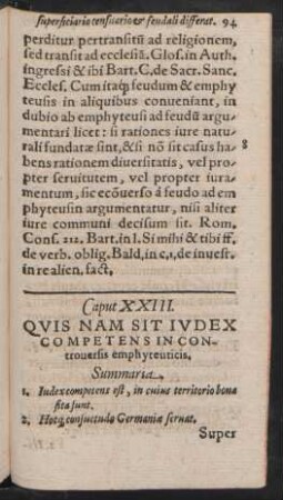 Caput XXIII. Quis Nam Sit Iudex Competens In Controversis emphyteuticis.