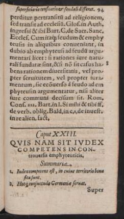Caput XXIII. Quis Nam Sit Iudex Competens In Controversis emphyteuticis.