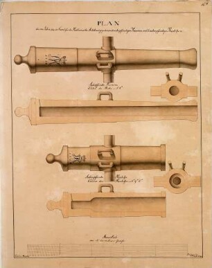 WHK 43 Pläne der Artillerie: 6-Pfünder-Kanone und einer 7-Pfünder-Haubitze der hessischen Artillerie, 1814