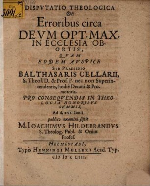 Disp. theol. de erroribus circa Deum Opt. Max. in ecclesia obortis