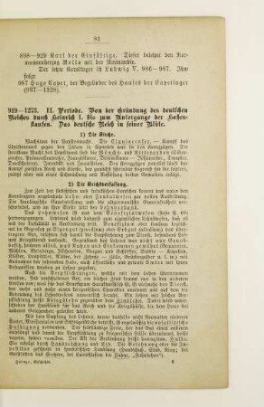919-1273. II. Periode. Von der Gründung des deutschen Reiches durch Heinrich I. bis zum Untergange der Hohenstaufen. Das deutsche Reich in seiner Blüte