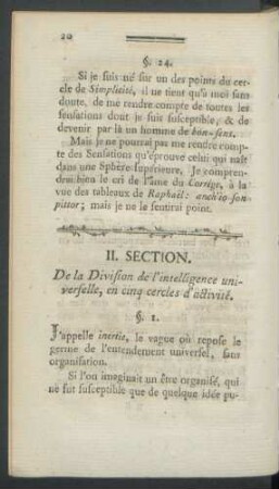 II. Section. De la Division de l'intelligence universelle, en cinq cercles d'activité