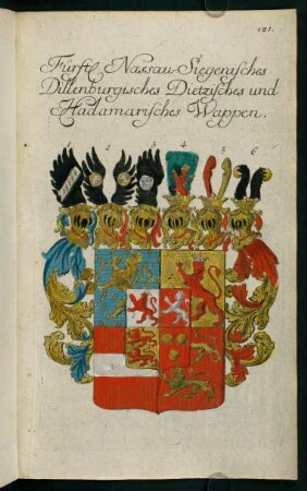 121, Wappen der Fürsten von Nassau-Siegen, Dillenburgisches Dietzisches und Hadamarisches Wappen