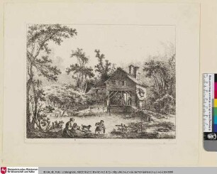 Varie Vedute del Gentile mulino [Zwei Frauen mit Kind und Hund am Fluss]