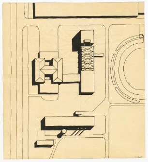 Hochschulbibliothek, Karlsruhe Neubau: Vorprojekt: Erweiterung der Mensa und Neubau Hochschulbibliothek. Lageplan, 1:1000