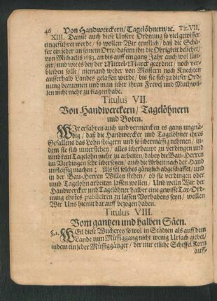 Titulus VII. Von Handwerckern/ Tagelöhnern und Boten.