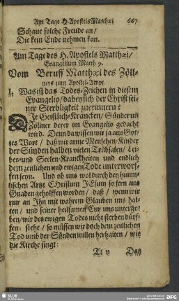 Am Tage des H. Apostels Matthaei
