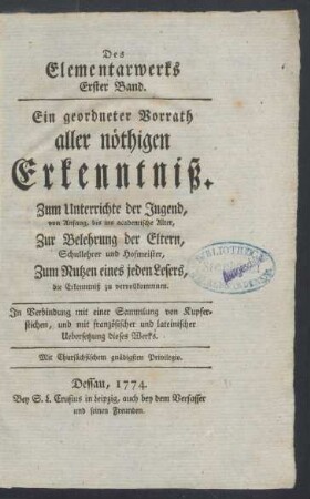Bd. 1: Des Elementarwerks ... Band