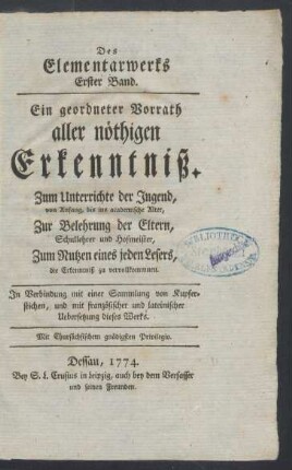 Bd. 1: Des Elementarwerks ... Band