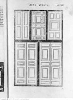 Regole generali di architettura di Sabastiano Serlio bolognese sopra le cinque maniere degli edifici, ... (4. Buch), Folio LXVIII: Türen, Ornamente