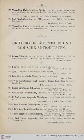Griechische, ägyptische und römische Antiquitäten (Nr. 358 - 537/41)