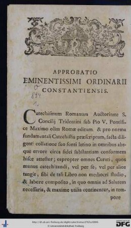 Approbatio Eminentissimi Ordinarii Constantiensis.