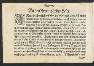 Vorrede An den Freundlichen Leser