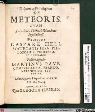 Disputatio Philosophica De Meteoris
