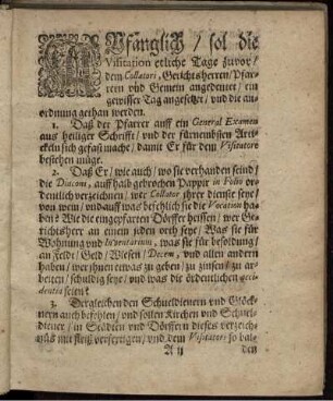 Special Instruction, wegen der Superintendenten/ was bey derselben Visitation in acht zunehmen