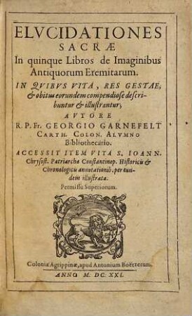 Elucidationes sacrae in quinque Libros de imaginibus eremitarum