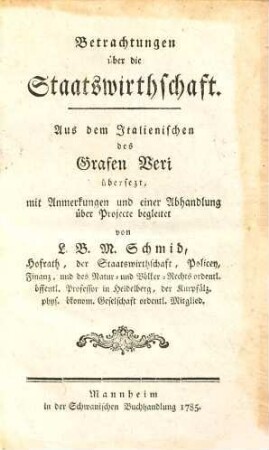 Betrachtungen über die Staatswirthschaft