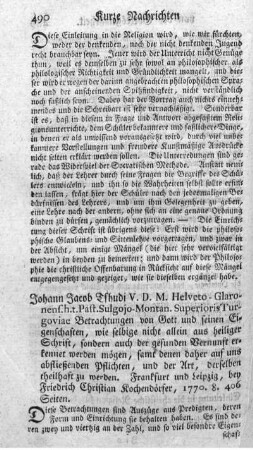Betrachtungen von Gott und seinen Eigenschaften.