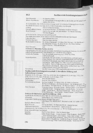 Fachbereich Erziehungswissenschaft 3: Berufliche Bildung und Lebenslanges Lernen