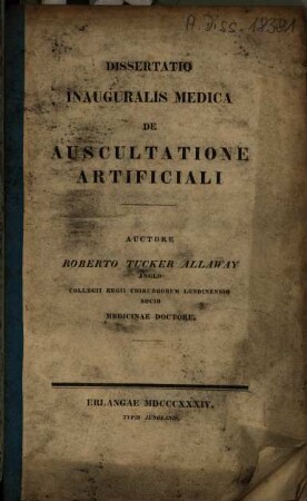 Dissertatio inauguralis medica de auscultuatione artificiali